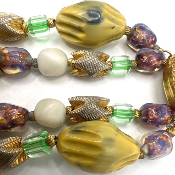 Vtg 16" Necklace Chunky 2 Strand Beaded mix media Giving Multiple Shapes Colors - Picture 6 of 14